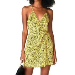 BCBGeneration Faux Wrap Mini Dress Leopard Print Sleeveless Yellow Womens Size 2